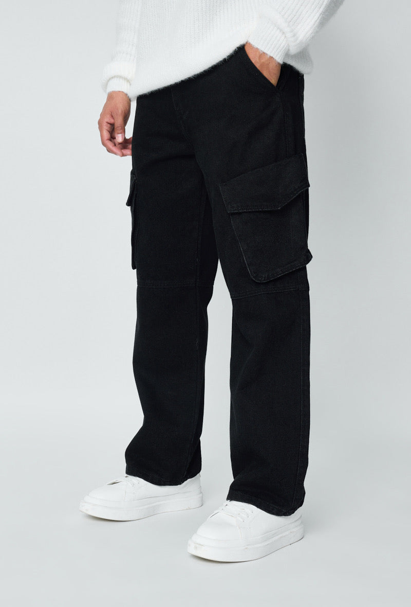 Flared cargo jeans Black
