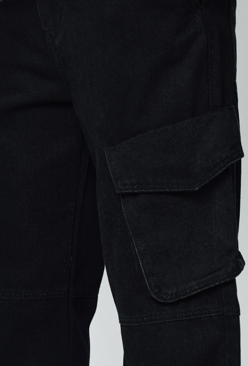 Flared cargo jeans Black