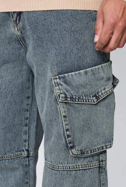 Flared cargo jeans Washed Blue