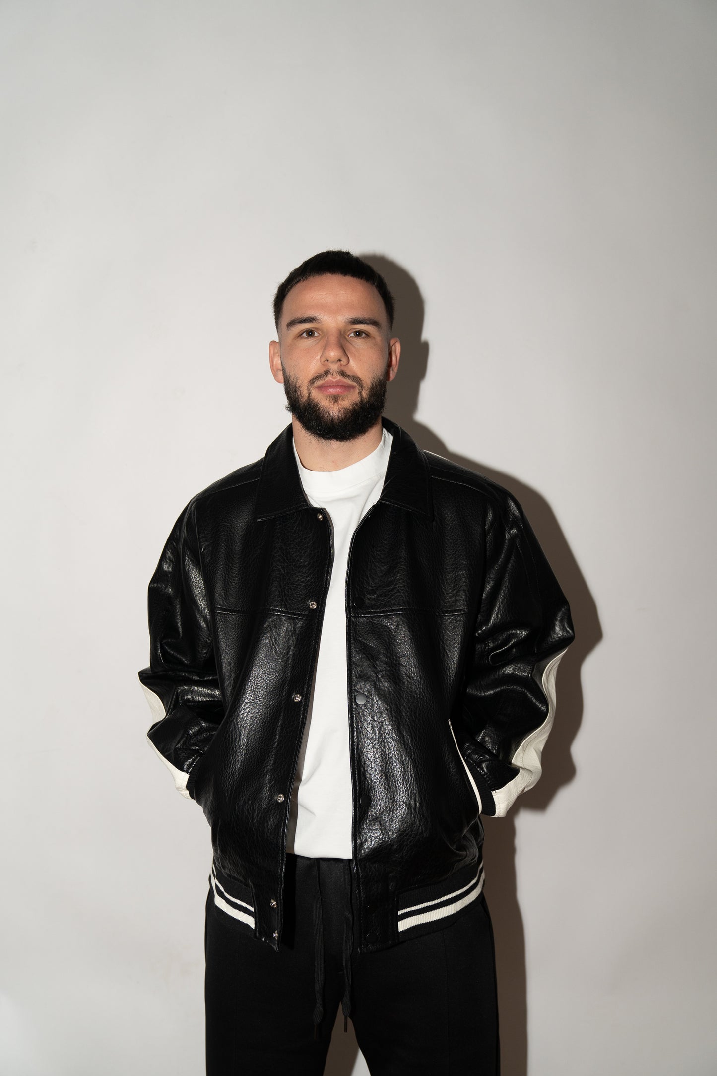 Leather baseball jacket