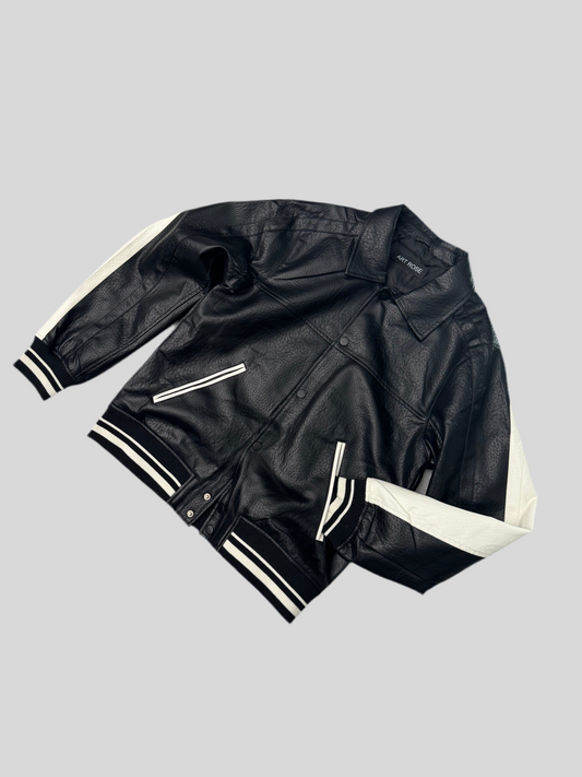 Leather baseball jacket