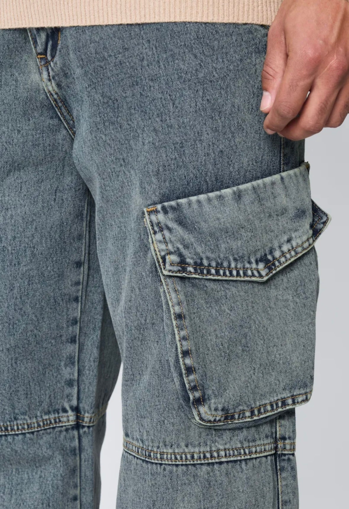 Flared cargo jeans Washed Blue