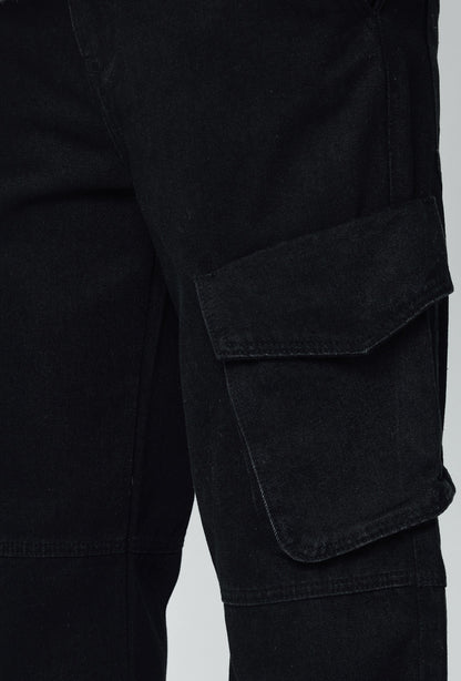 Flared cargo jeans Black