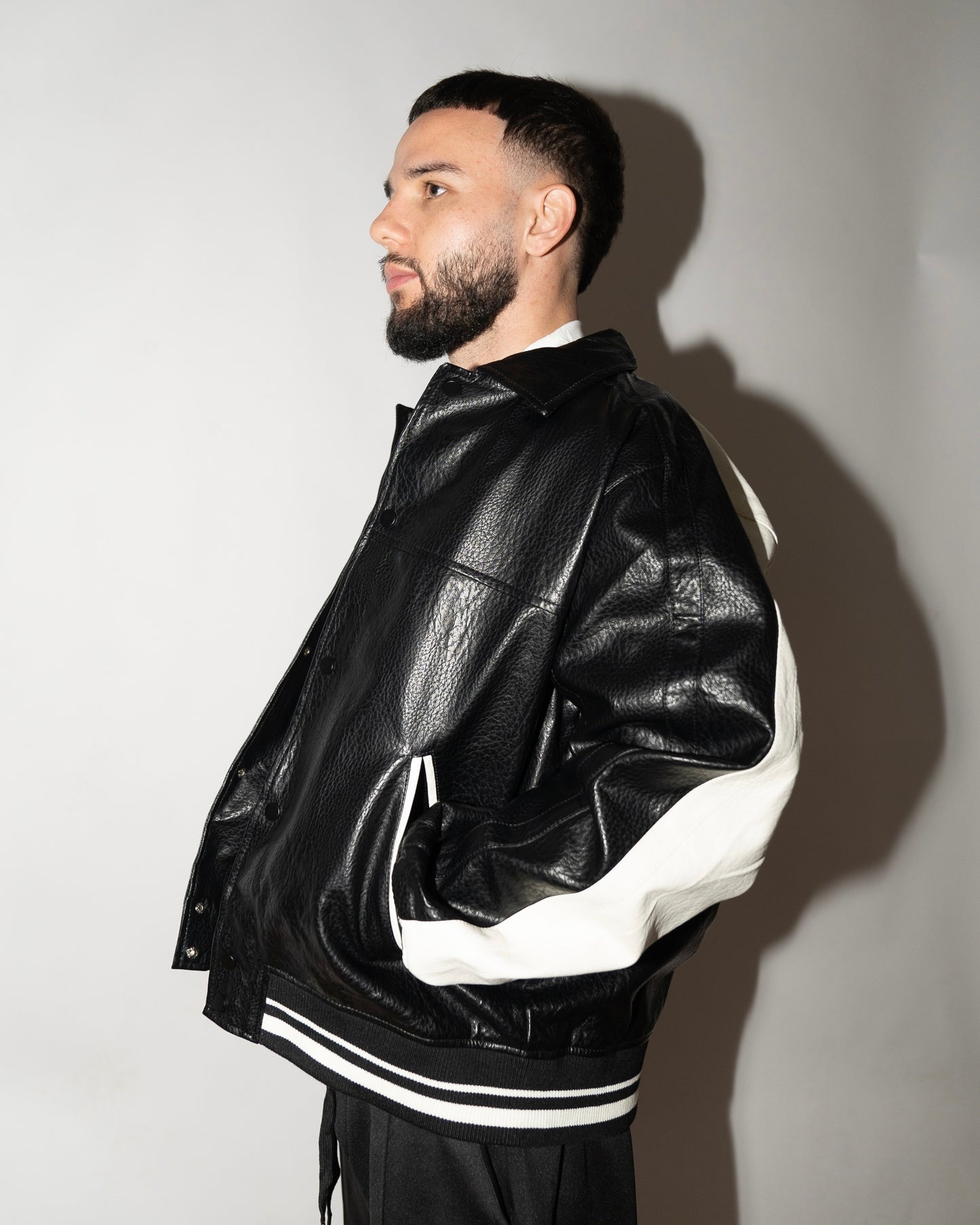Leather baseball jacket