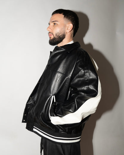 Leather baseball jacket